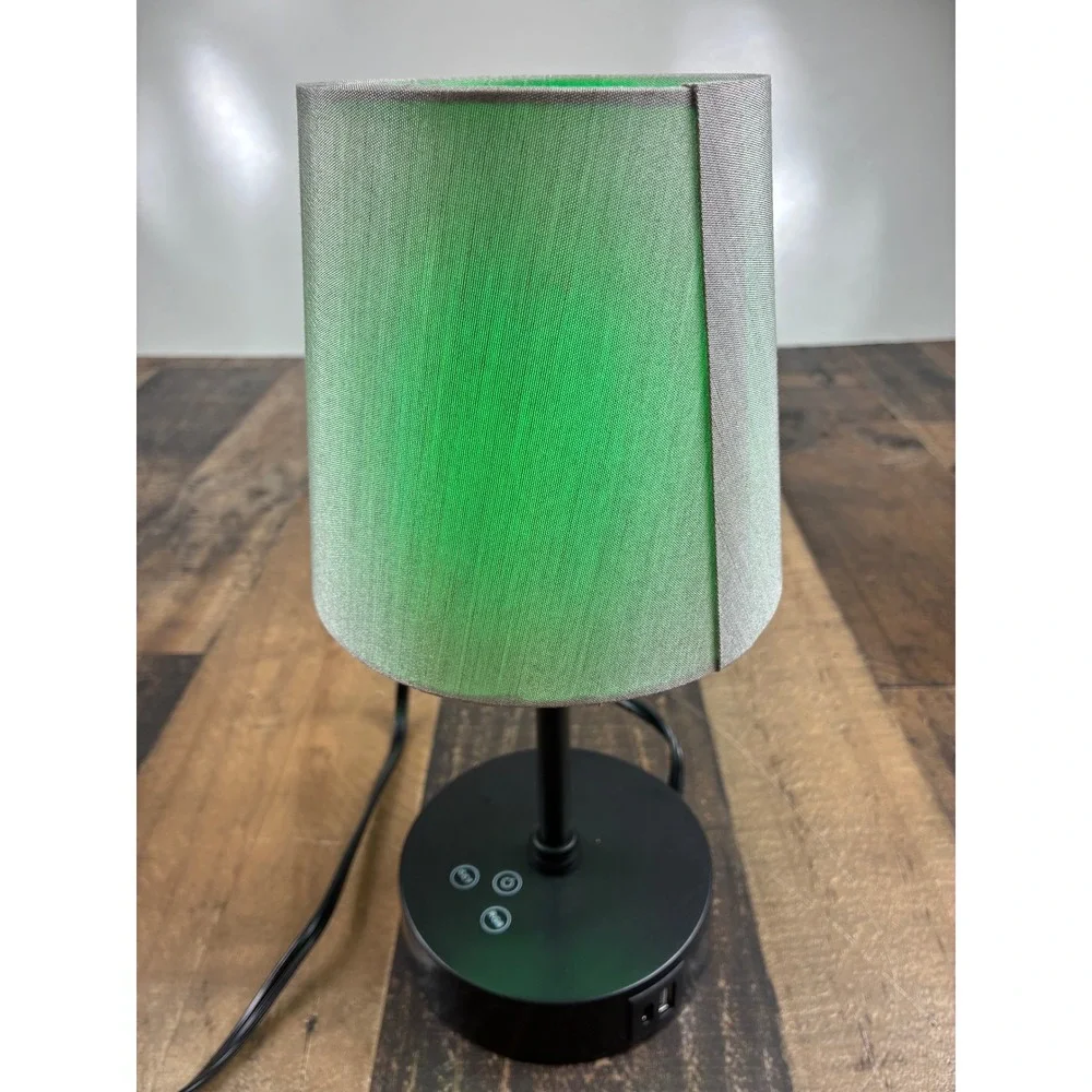 Modern RGB Touch Table Lamp with USB‎ C+A Charging Ports Grey Shade Black Base